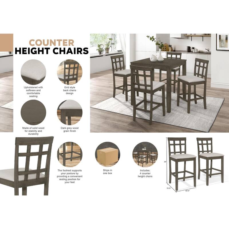 CraftPorch Simple Rustic Square 5-piece Counter Height Dining Set