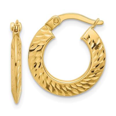 Diamond2Deal 14k Yellow Gold Polished and Diamond-cut Knife Edge Hoop Earrings (L-17.75mm, W-16.4mm)