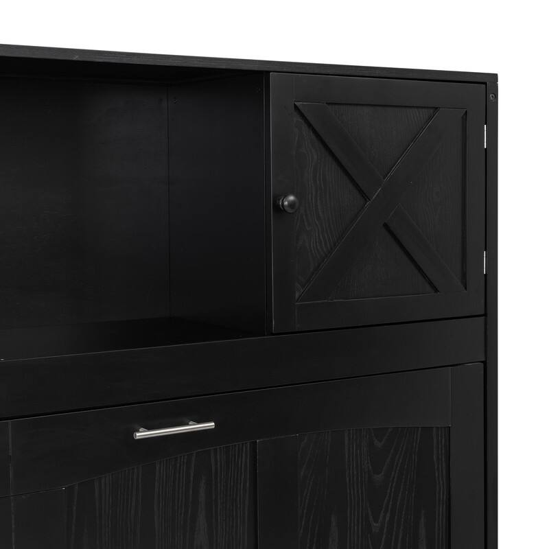 Full Size Murphy Bed with Storage Cabinets, Modern Design Folding Bookcase Bed Frame with Open Shelf