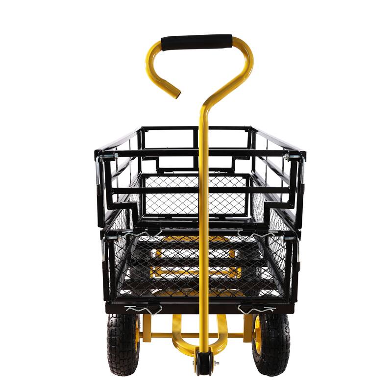 Multi-Functional Tool Cart - 600 lb Capacity Garden Cart with Spacious Bed and Inflatable Tires for Outdoor Projects - Metal