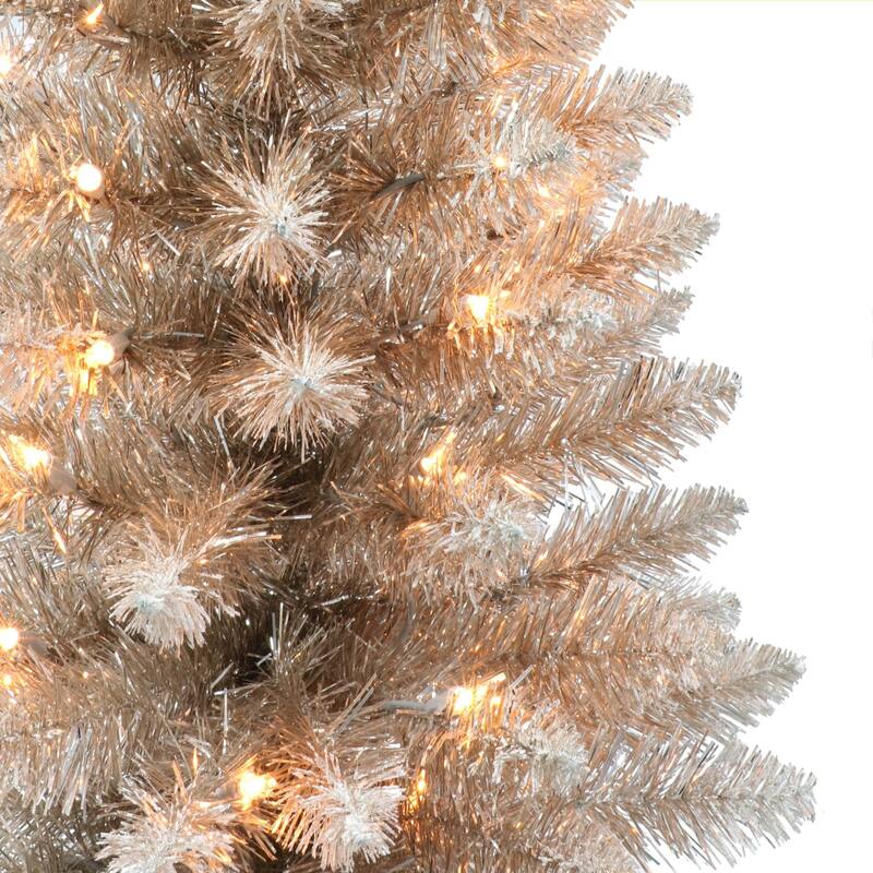 3' Potted Rose Gold Pine Slim Artificial Christmas Tree, Clear Lights - 3 Foot