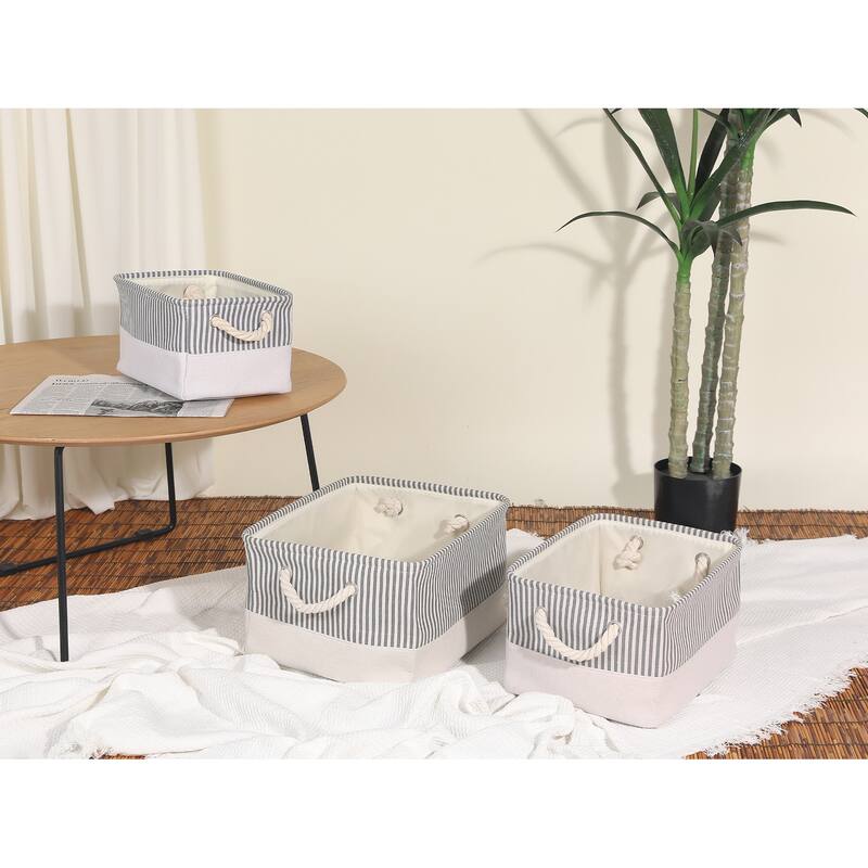Fabric Collapsible Storage Basket Bin with Handle, Storage Cube for Shelves Closet Clothes Books - Grey