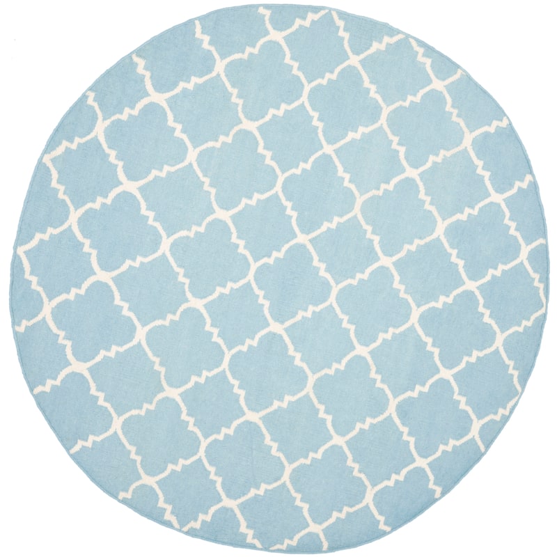 SAFAVIEH Handmade Flatweave Dhurries Taalke Modern Wool Rug - 8' Round - Light Blue/Ivory