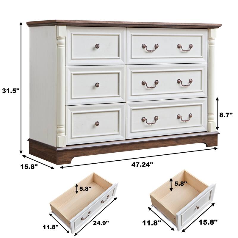 Farmhouse Style 6 Drawer Dresser Chest