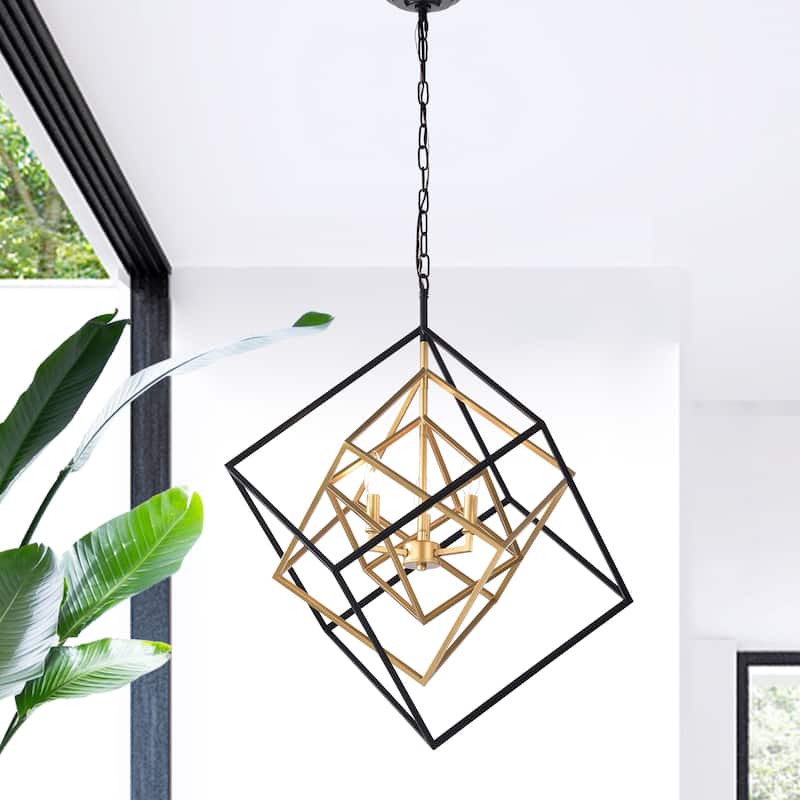 Triplix 3-light Goldtone/Matte Black Nested Cube Chandelier