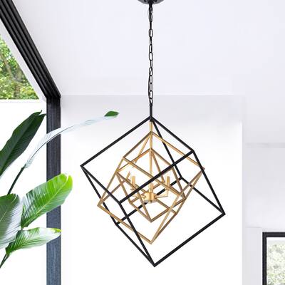 Triplix 3-light Goldtone/Matte Black Nested Cube Chandelier
