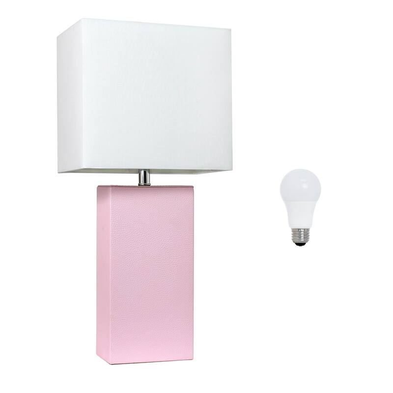 Elegant Designs 21" Modern Leather Wrapped Table Lamp, With LED Bulb