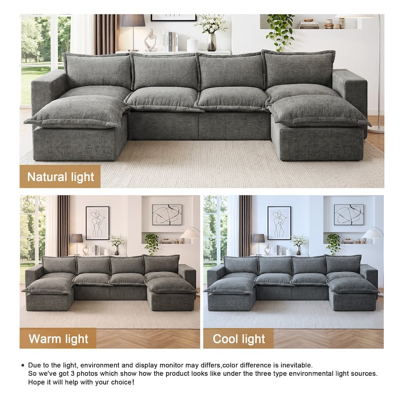 147.9'' W U-Shaped Modular Sectional Sofa Comfy Cloud Couch Chenille Sofa