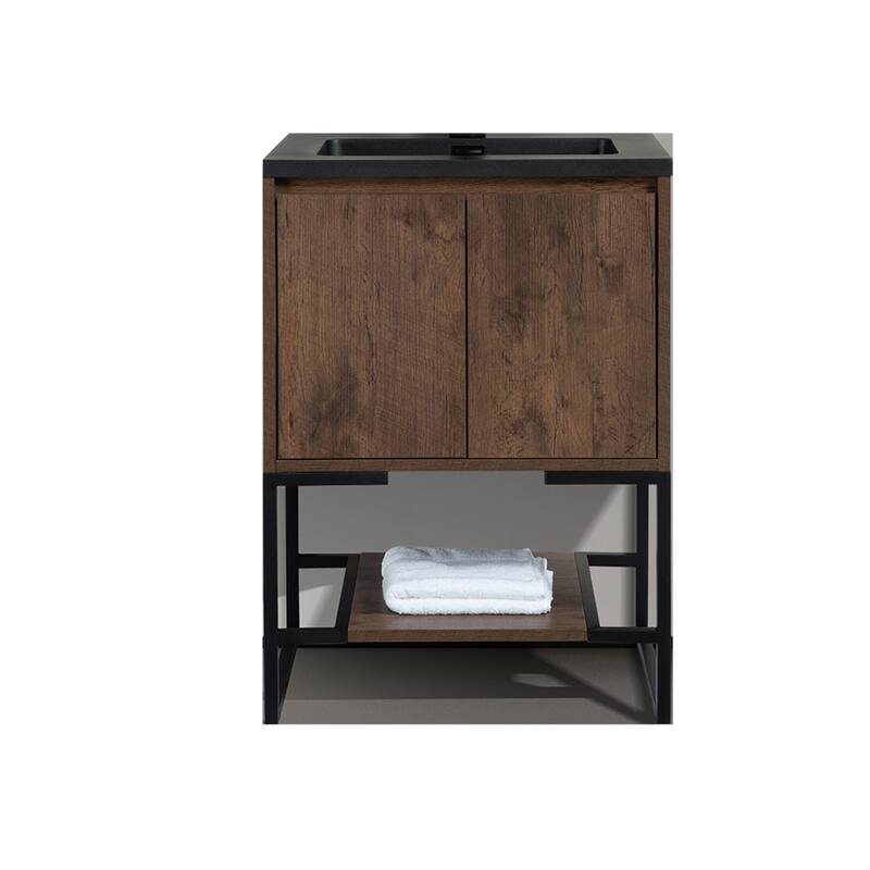 Freestanding Bathroom Vanity Set in Rose Wood with Integrated Solid Surface Sink
