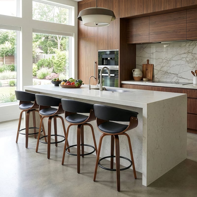 Beale Black Faux Leather Counter Stool with Walnut Wood Accent Legs