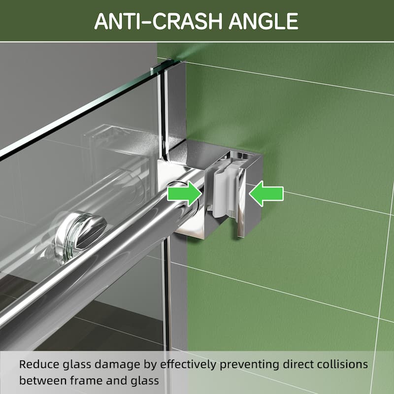 60" x 75" Sliding Shower Door with 8mm Tempered Glass, Half-Frame, Round Tube & Silent Rollers