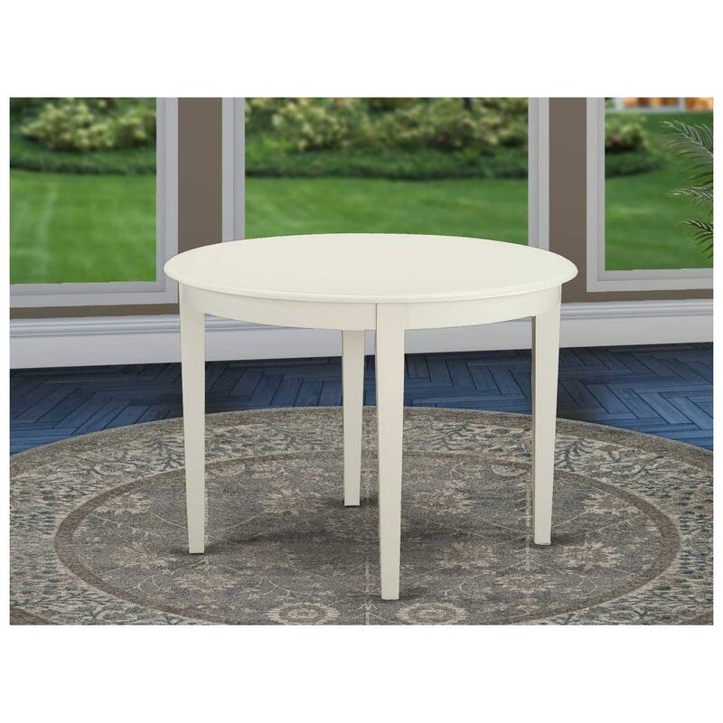 5-Piece Linen White Finish Solid Wood Top - Round Dining Room Set Seats-4