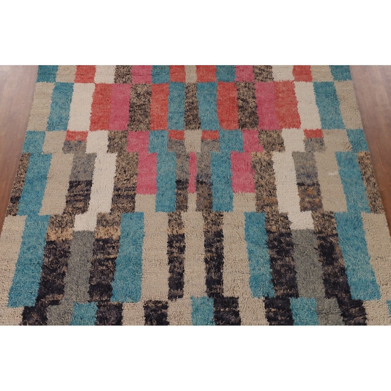 Plush Moroccan Geometric Area Rug Handmade Wool Carpet - 7'10" x 10'7"