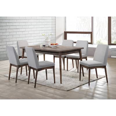 7 Pcs Dining Table Set, Wooden Kitchen Dining Room Furniture Set with Rectangle Dining Table and 6 Upholstered Chairs