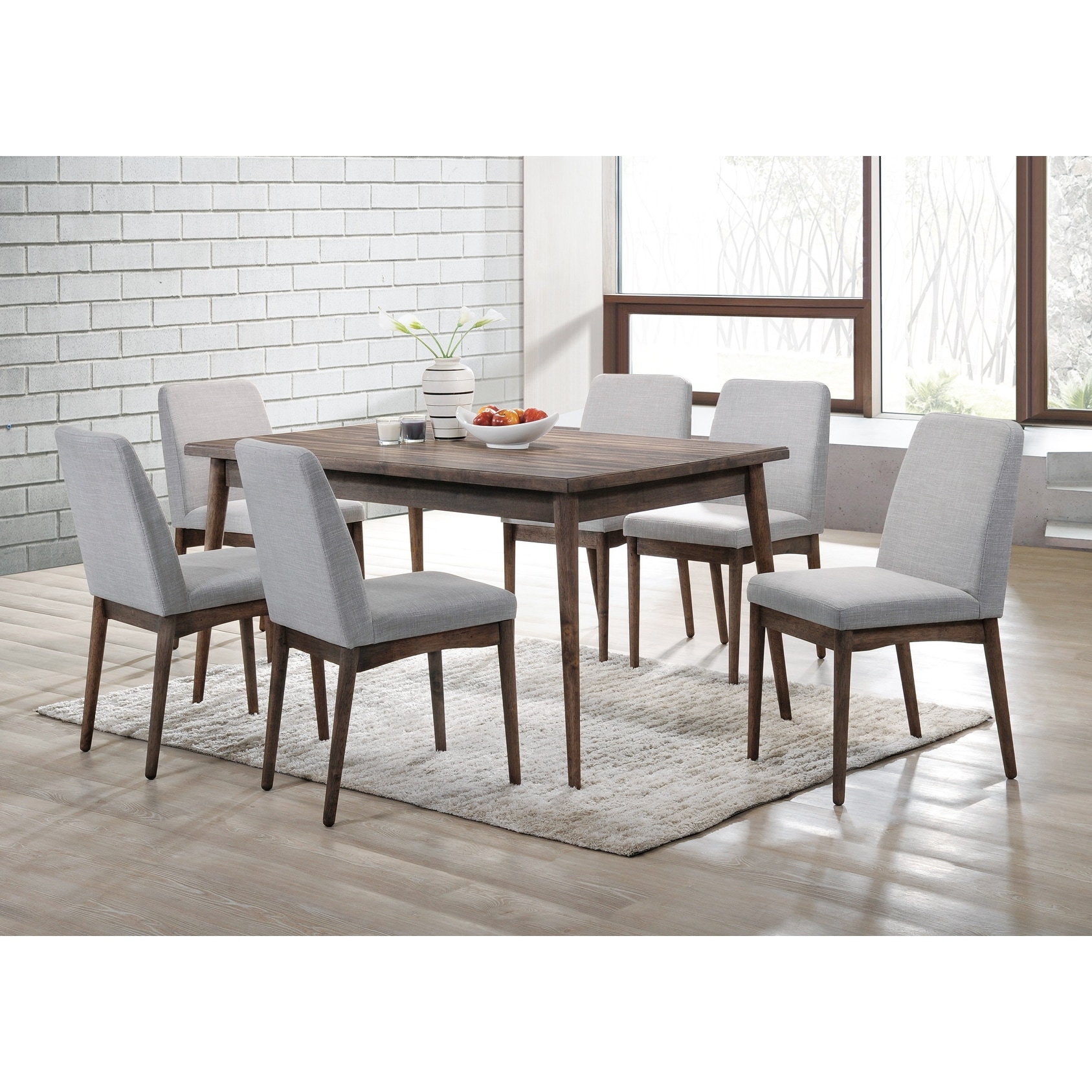 7 Pcs Dining Table Set, Wooden Kitchen Dining Room Furniture Set with Rectangle Dining Table and 6 Upholstered Chairs