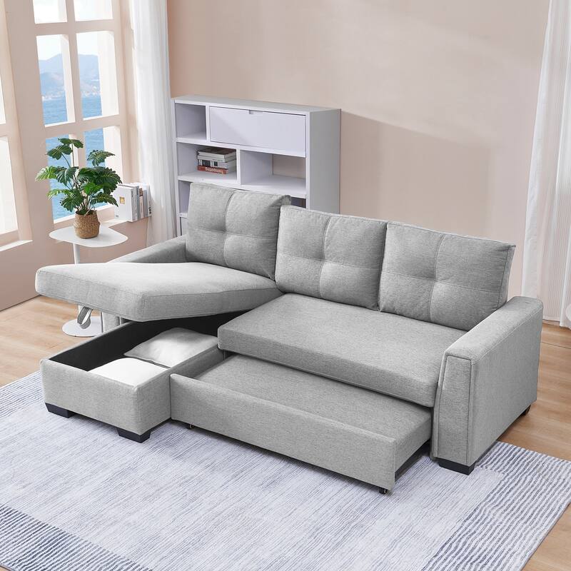 Tufted Sectional Chaise Sofa Sleeper with Storage