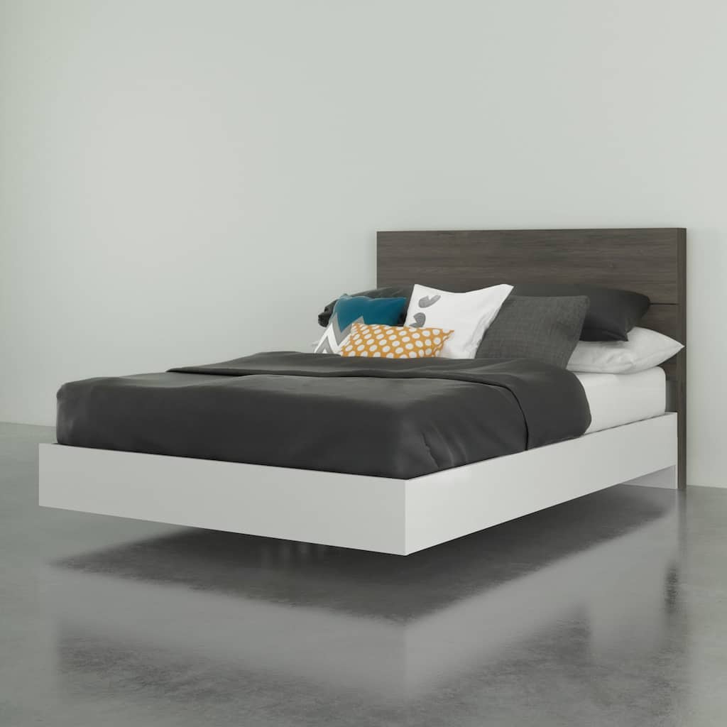 Pure Platform Bed with Headboard, Bark Grey and White