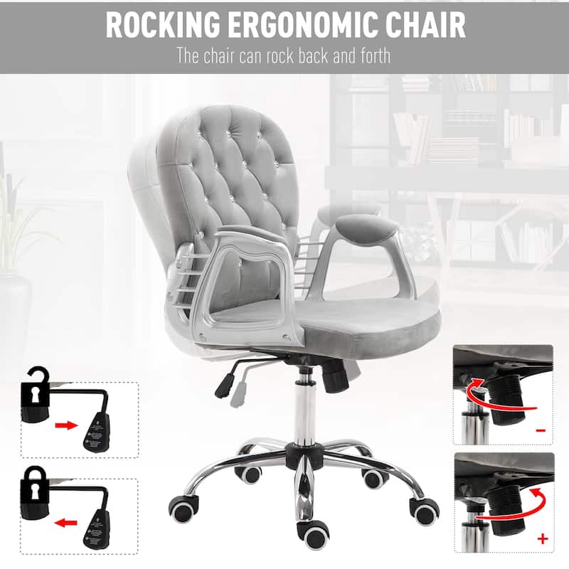 Vinsetto Vanity Middle Back Office Chair Tufted Backrest Swivel Rolling Wheels Task Chair with Height Adjustable Armrests
