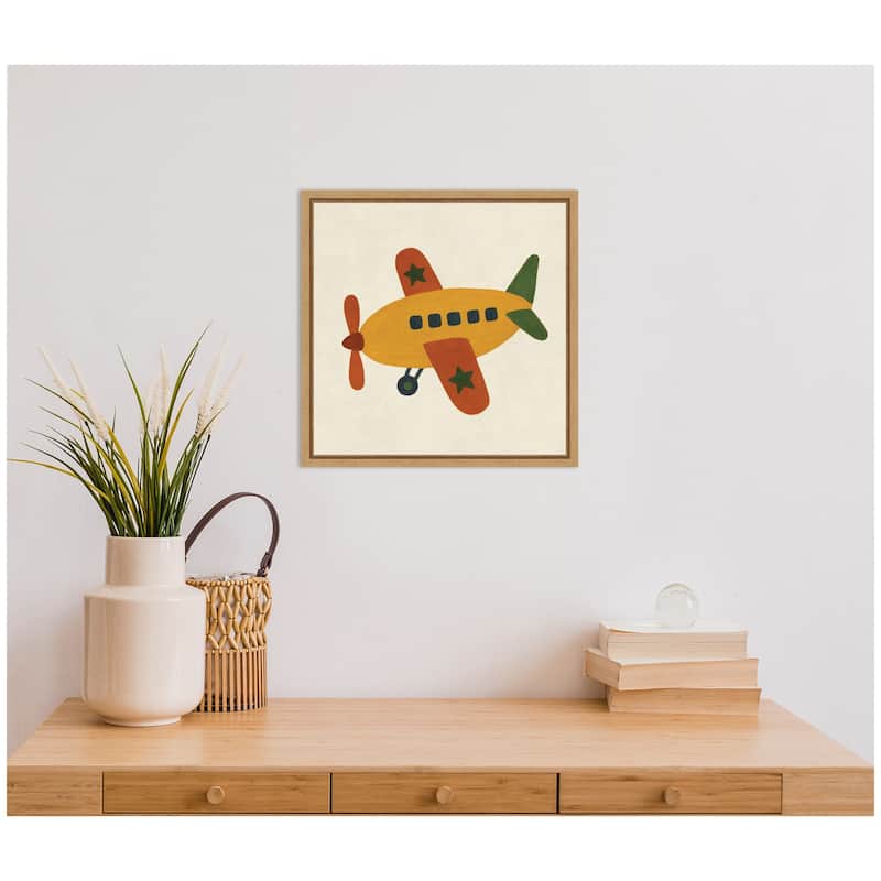 Kate and Laurel Kids Plane Square by Laura Moss Framed Canvas Wall Art Print