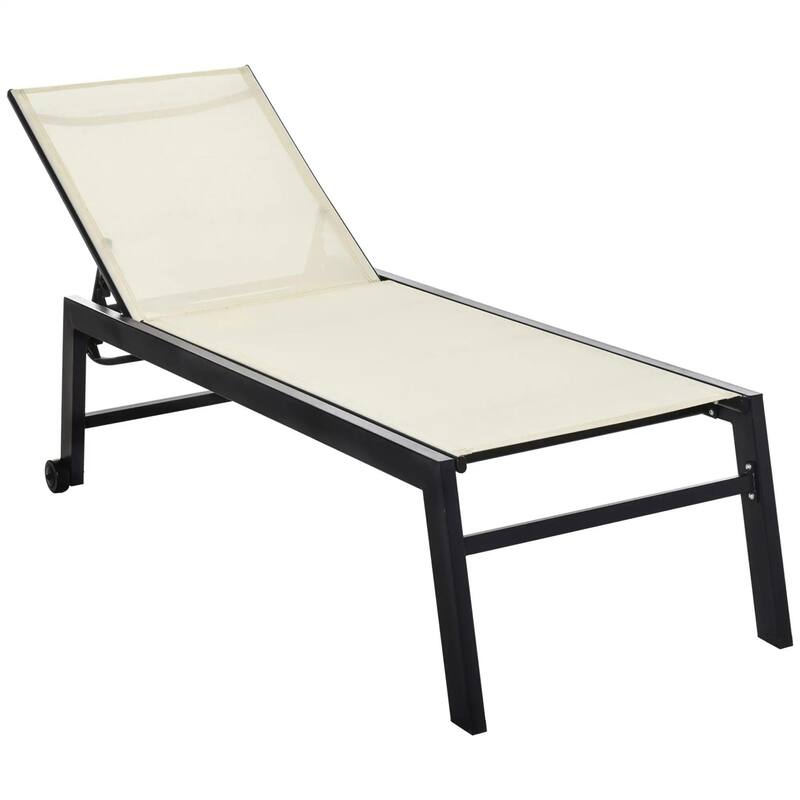 Outdoor Chaise Lounge, 5-Pos Recline, Wheels, Steel Frame, Breathable