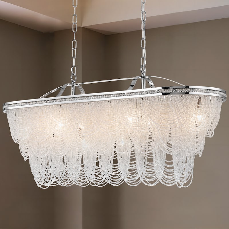 8/ 10-Light Modern Glam Large 3-Tiered Beaded Crystal Chandelier for Living Room