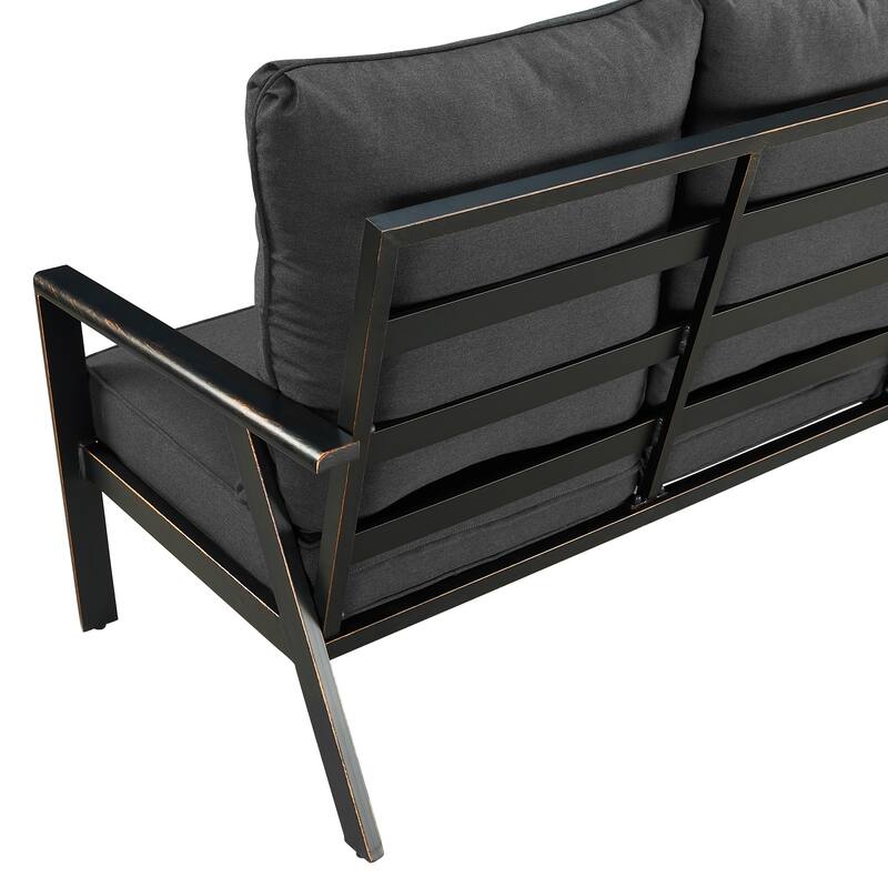 Black Aluminum Fire Table Set with Sofa and Two Club Chairs
