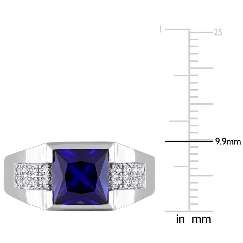 Miadora 3 1/4 CT TGW Created Blue and White Sapphire Mens Ring in 10k White Gold