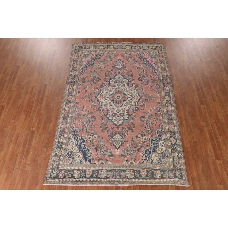 Hamedan Persian Vintage Rug Hand-Knotted Wool Carpet - 6'9"x 10'0"