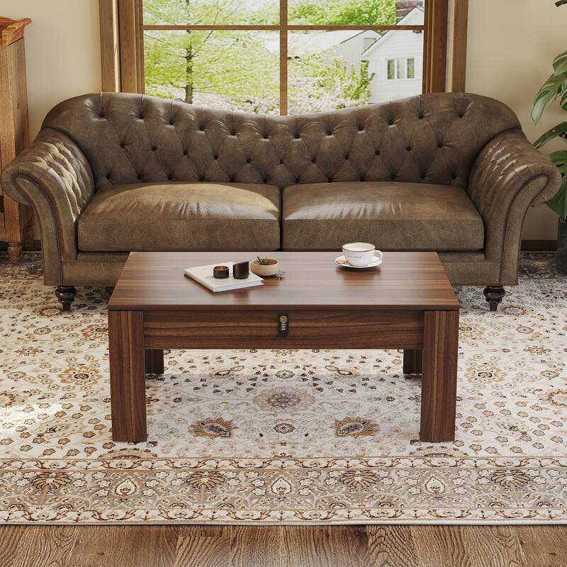 Modern Storage Coffee Table with Password Secure Lock and Hidden Push Pull Drawer for Firearms, Wine and Essentials