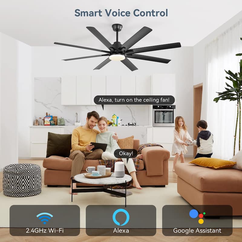 42“/52"/60"/48" Noiseless Walnut Wood Ceiling Fan with Remote Control, Integrated Light Optional