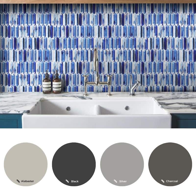 The Tile Life Island Antigua 14x12 Aruba Glossy Glass Picket Mosaic Wall & Backsplash Tile