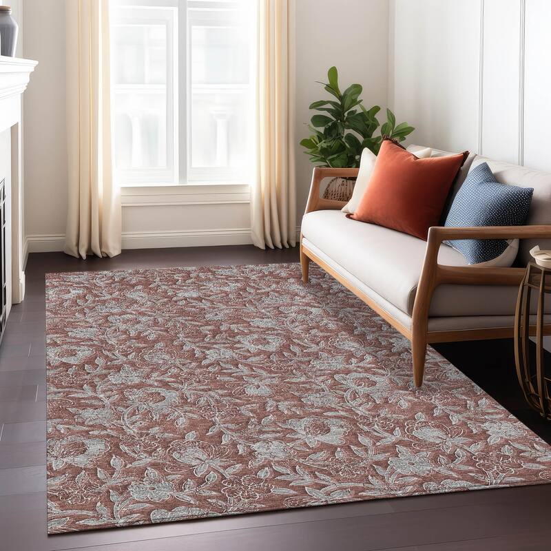 Machine Washable Indoor/ Outdoor Chantille Floral Rug