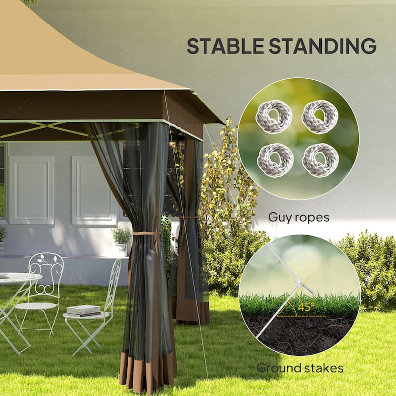Oxford Fabric Metal Gazebo Tent with Mesh - 140.6" L x 140.6" W x 122" H