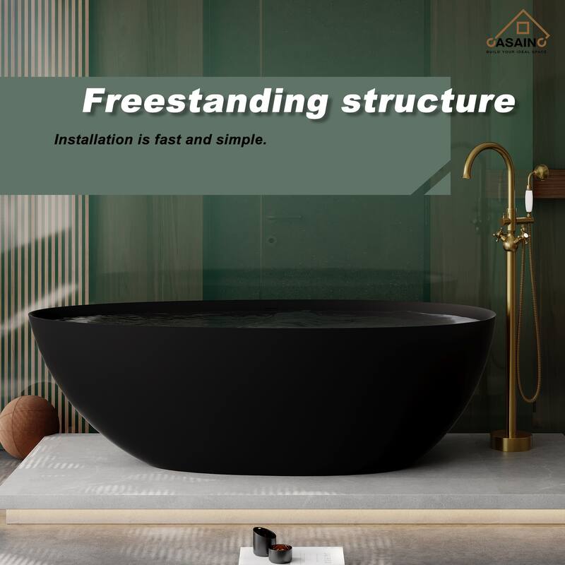 67" Solid Surface Freestanding Bathtub in Matte White/Black/Grey