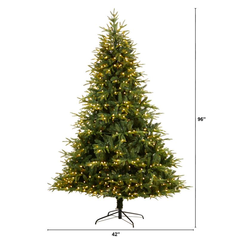 8ft. Fir Look Artificial Christmas Tree with 700 Multi LED Lights & 3560 Branches - Grand Festive Holiday X-Mas Glow