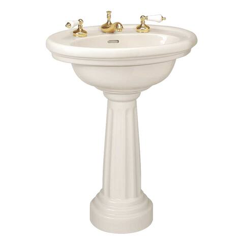 Philadelphia 26" W Oval Biscuit Pedestal Bathroom Sink Porcelain Sink with 8" Faucet Holes and Overflow Renovators Supply