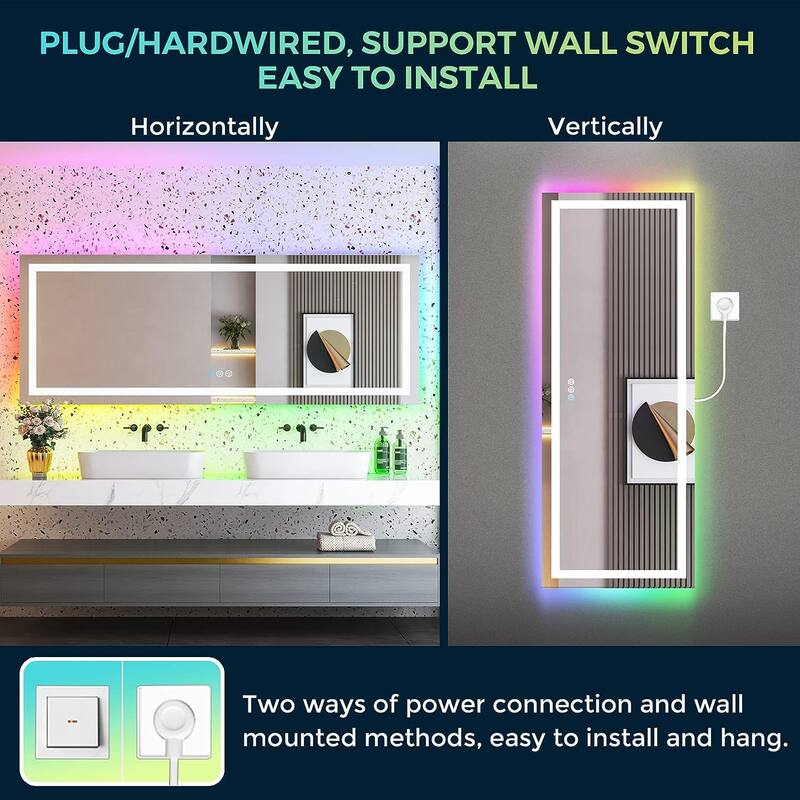 LED & RGB Lighted Anti-Fog Temperd Glass Wall Bathroom Vanity Mirror