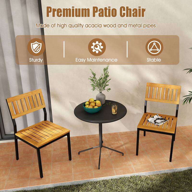 Gymax Dining Chair Set of 4 Modern Patio Chairs/Acacia Wood Backrest