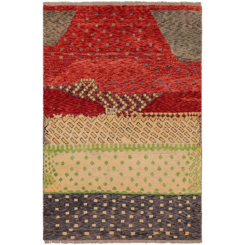 Shabby Chic Balochi Garrison Red/Gray Hand Knotted Wool Rug - 3'2'' x 4'10''