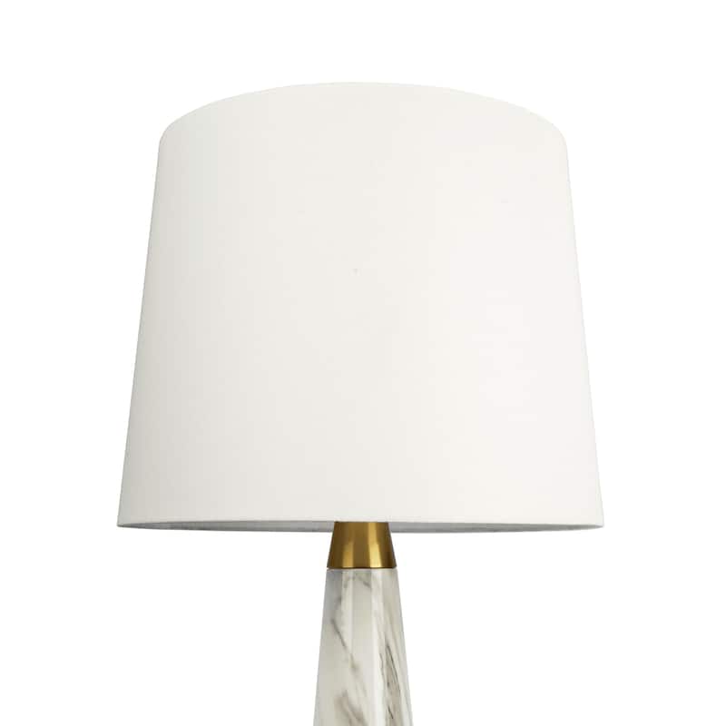 White Table Lamp with On/Off Switch Faux Marble Base Fabric Shade