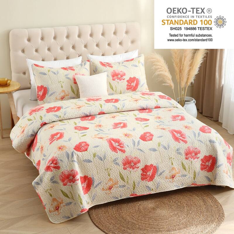 Pink Plaid Patchwork Quilt Set Bedspread