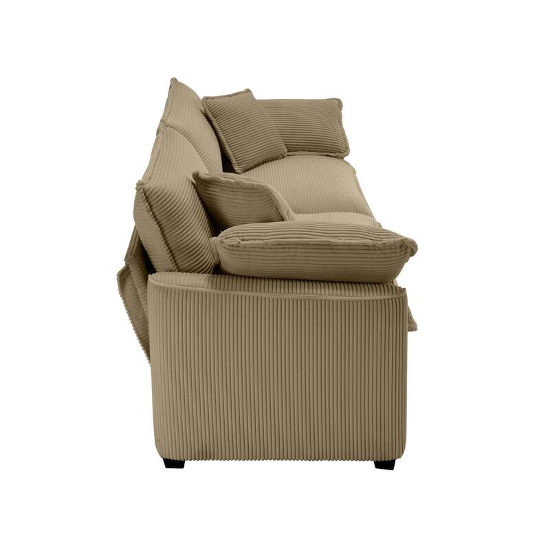 Corduroy Fabric Deep Seat Sofas Set with Throw Pillows, 3+2 Seater Flexible Combinations Sofa with Removable Armrests