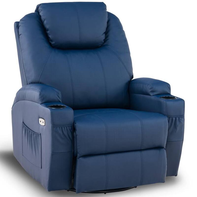 MCombo Manual Swivel Glider Rocker Recliner Chair with Massage and Heat, Faux Leather 8031