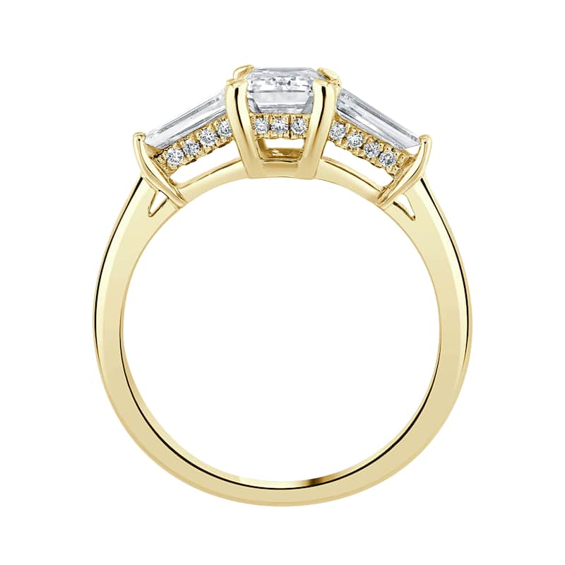 Auriya 14k-Yellow Gold Lab Grown 3-stone Hidden-Halo Emerald-Cut Diamond Engagement Ring 1.50ct. tw. (E-F VS)