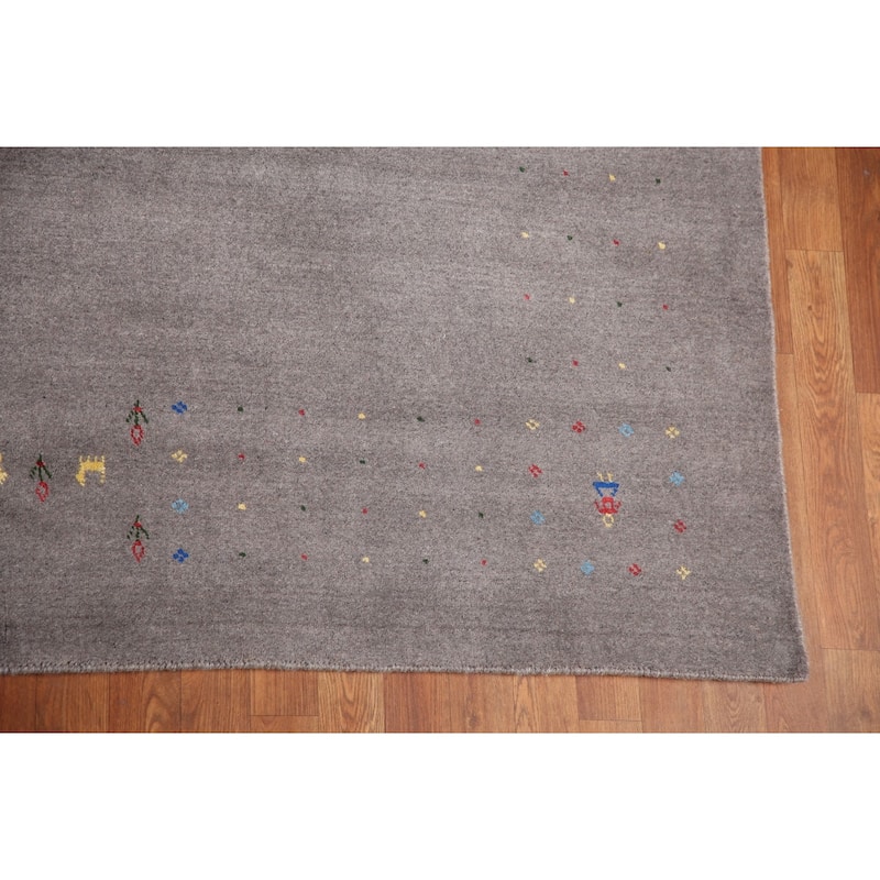 Tribal Gray Gabbeh Area Rug Hand-Knotted Wool Carpet - 9'4" x 12'1"