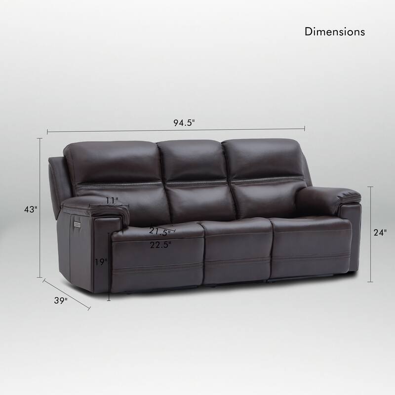 Genuine Leather Dual Power Sofa with Zero Gravity, Adjustable Headrest, Footrest, USB/Type-C