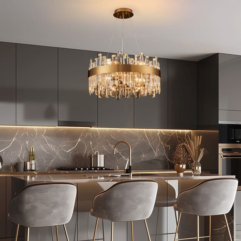 19.7'' Modern Crystal Chandelier Brass Gold Round 12-Light 2-Tier Luxury Crystal 19.7'' Raindrop Chandelier for Dining Room
