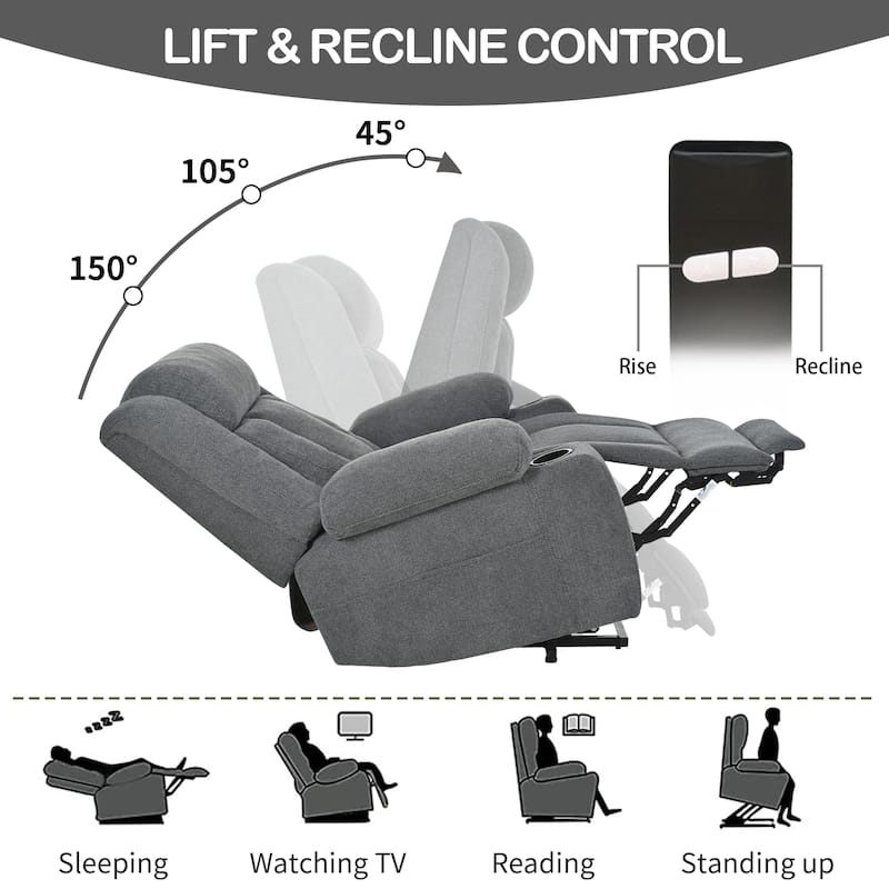 Power Lift Recliner Chair for Elderly, Single Sofa Chair with 2 Cup Holders,Side Pockets