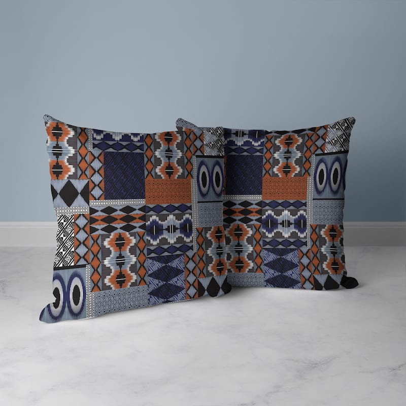 Patched Perfection Faux Suede Reversible Throw Pillow Blue and Ochre