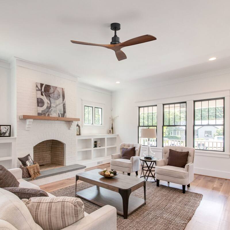 52"Solid Wood Ceiling Fan with Light Optional, 6-Speed Reversible DC Motor and Remote control,Smart Optional